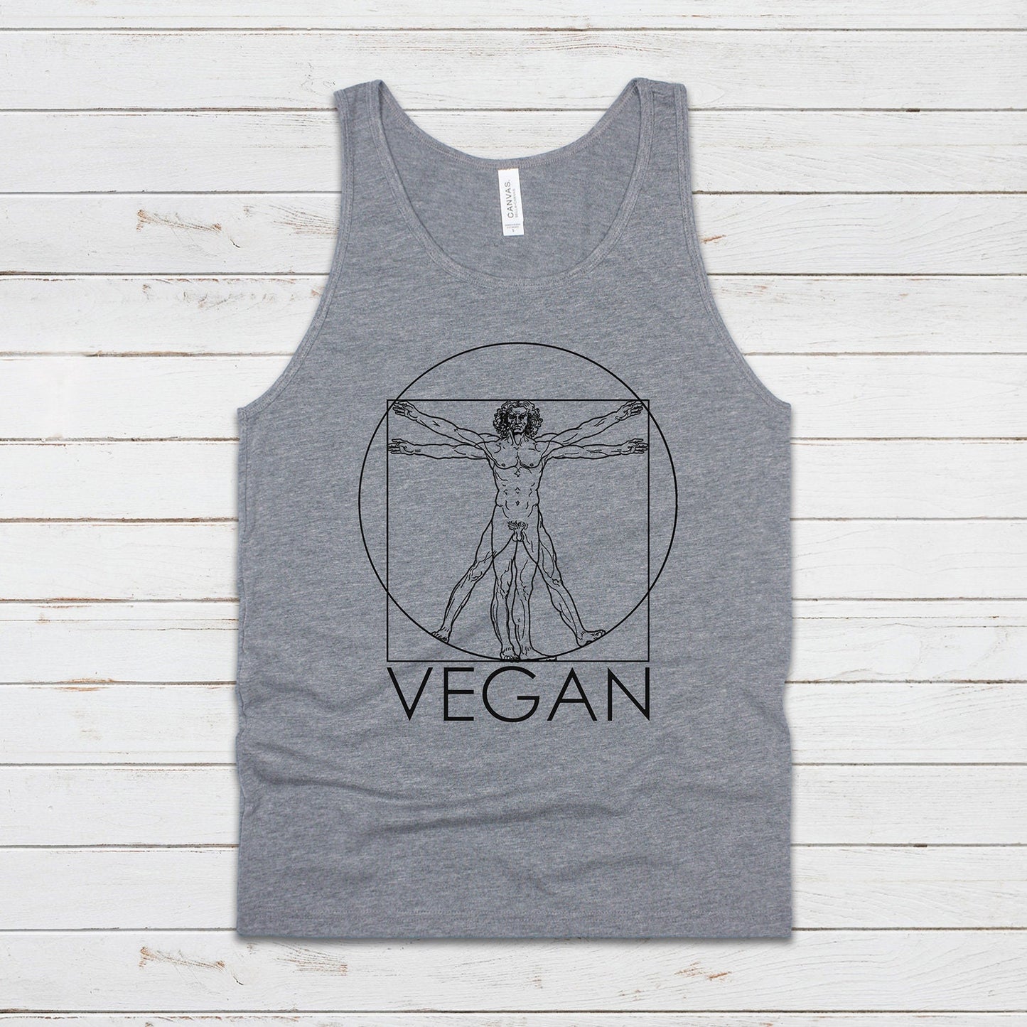 Vegan Tank Top Subtle Understated Da Vinci Vitruvian Man Sketch Drawing Art Geometric AF ALF Animal Rights Mens Womens Printed Vest Cami Tee
