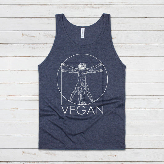 Vegan Tank Top Subtle Understated Da Vinci Vitruvian Man Sketch Drawing Art Geometric AF ALF Animal Rights Mens Womens Printed Vest Cami Tee