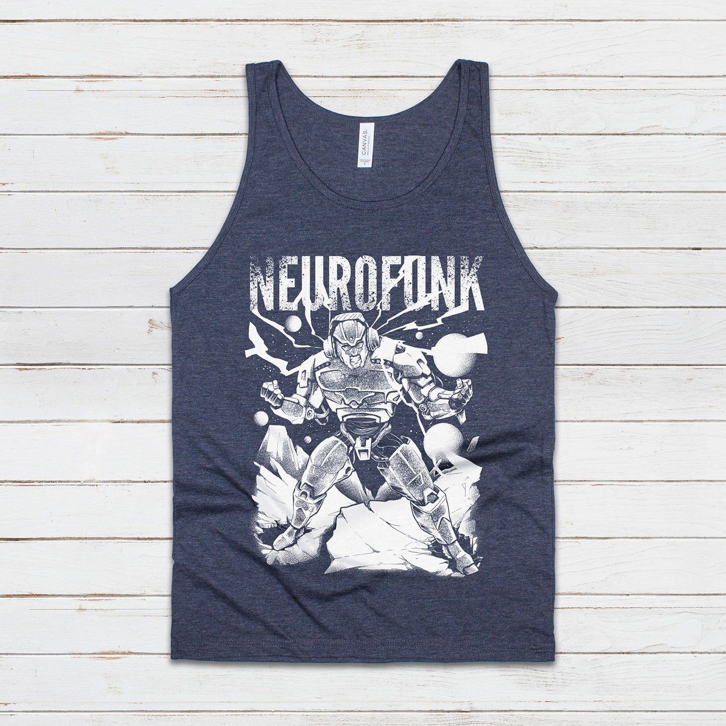 Neurofunk Destruction Tank Top Robot Junglist Jungle Drum and Bass DJ Synthesizer Music Producer Mens Womens Graphic Printed Cami Vest Tee