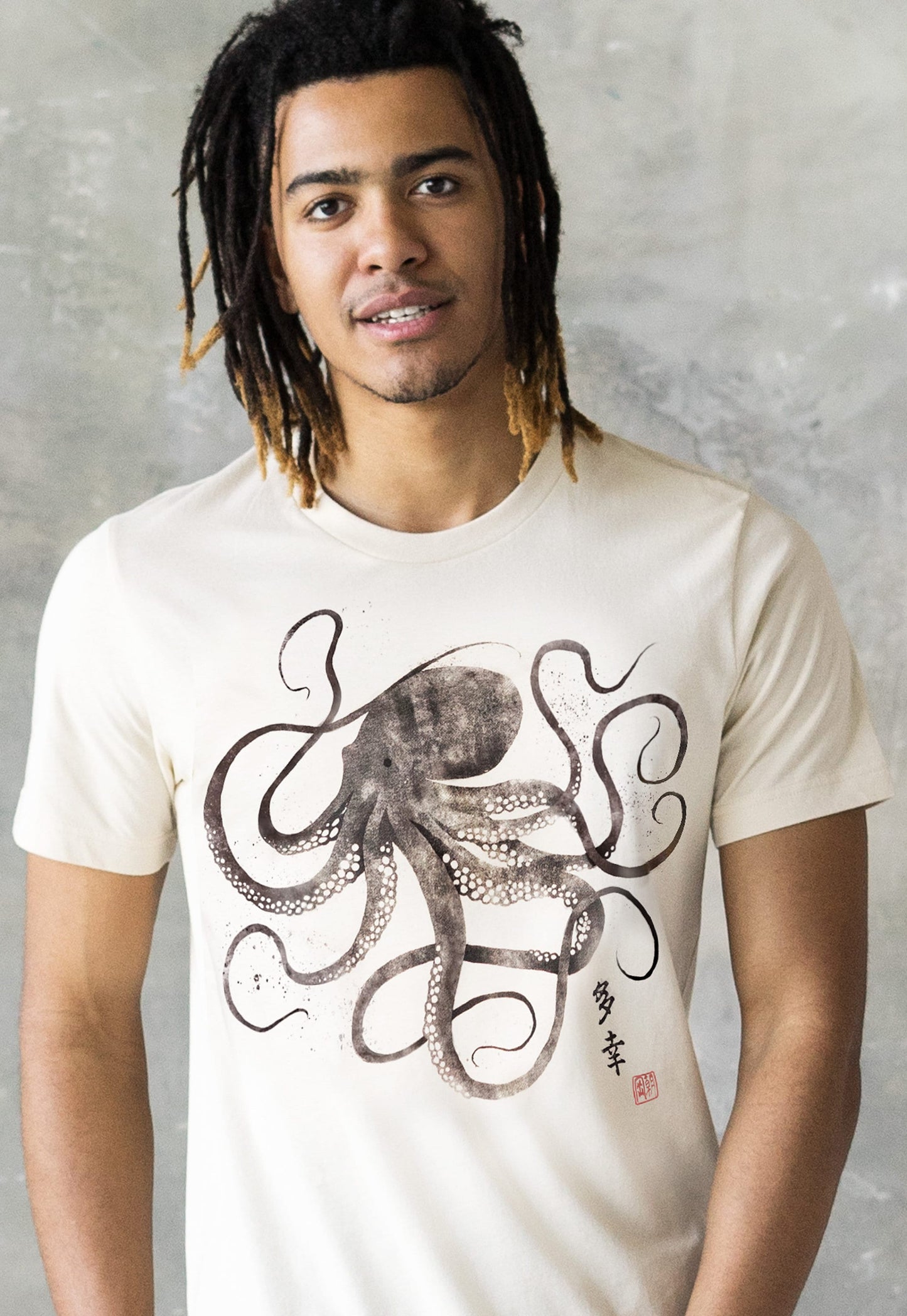 Octopus Japanese Calligraphy T Shirt Gyotaku Traditional Ukiyo-e Japan Anime Manga Kanji Kyoto Martial Arts Kawaii Womens Mens Printed Tee