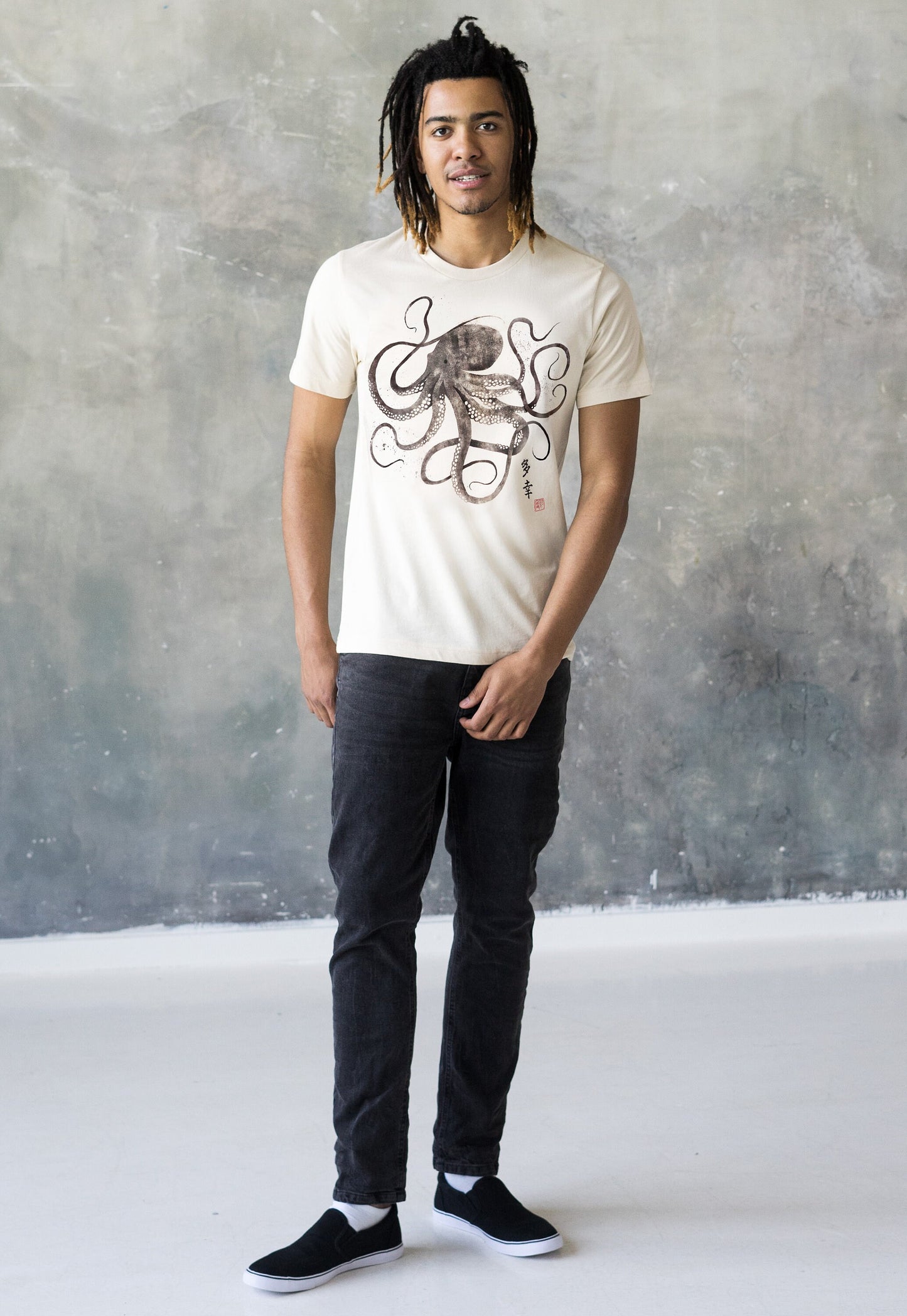 Octopus Japanese Calligraphy T Shirt Gyotaku Traditional Ukiyo-e Japan Anime Manga Kanji Kyoto Martial Arts Kawaii Womens Mens Printed Tee