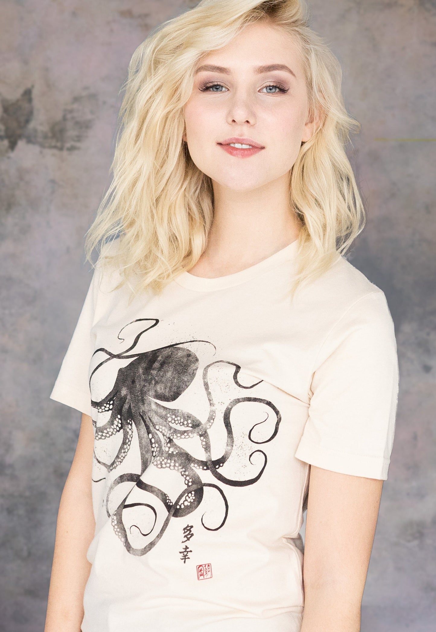 Octopus Japanese Calligraphy T Shirt Gyotaku Traditional Ukiyo-e Japan Anime Manga Kanji Kyoto Martial Arts Kawaii Womens Mens Printed Tee