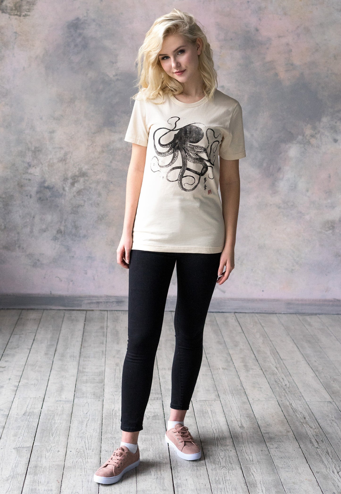 Octopus Japanese Calligraphy T Shirt Gyotaku Traditional Ukiyo-e Japan Anime Manga Kanji Kyoto Martial Arts Kawaii Womens Mens Printed Tee