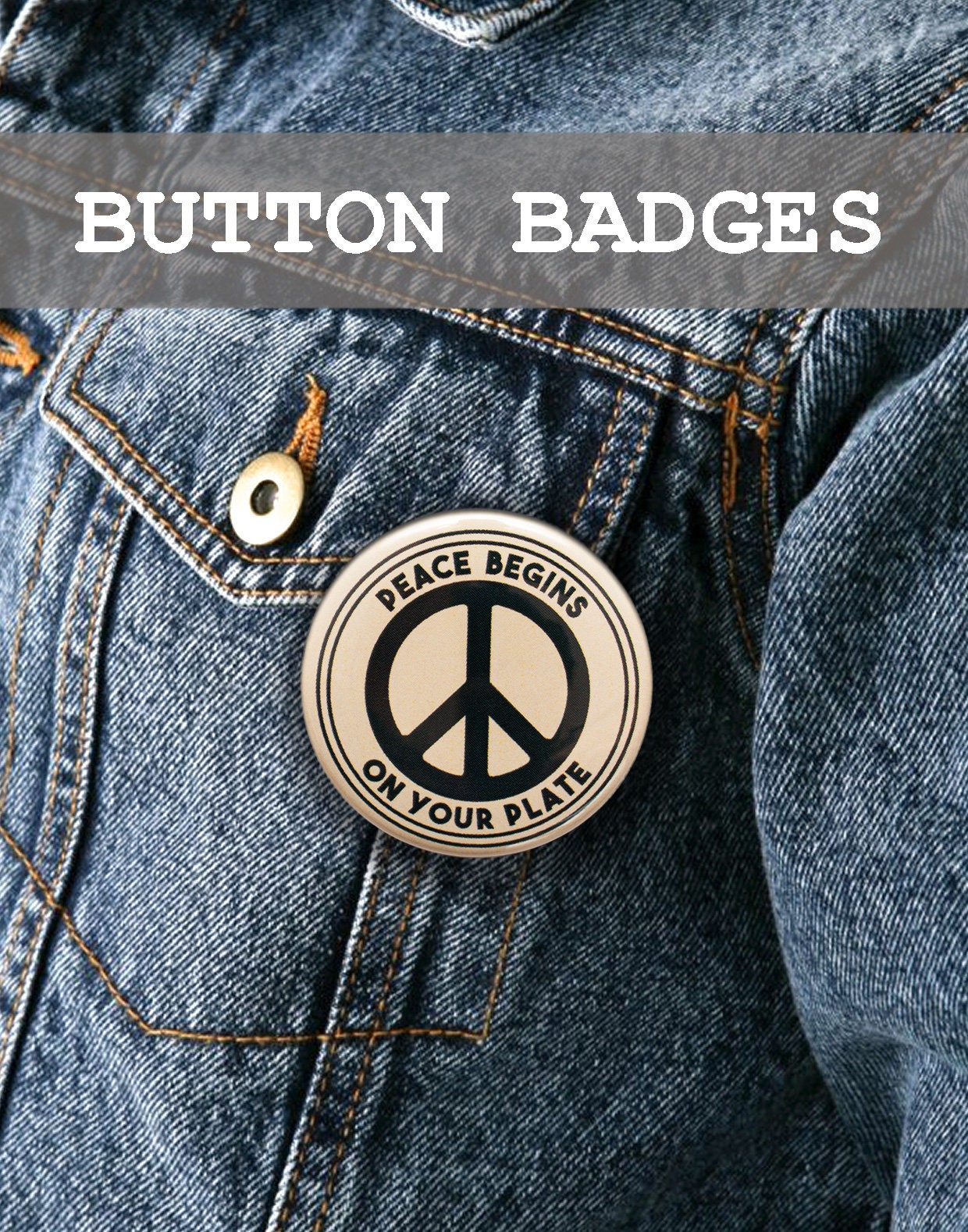 Vegan Badge Peace Begins On Your Plate Vegetarian Animal Liberation Rights ALF AF Veggie 38mm Pin Button Badge Gift Pacifist Activist Slogan