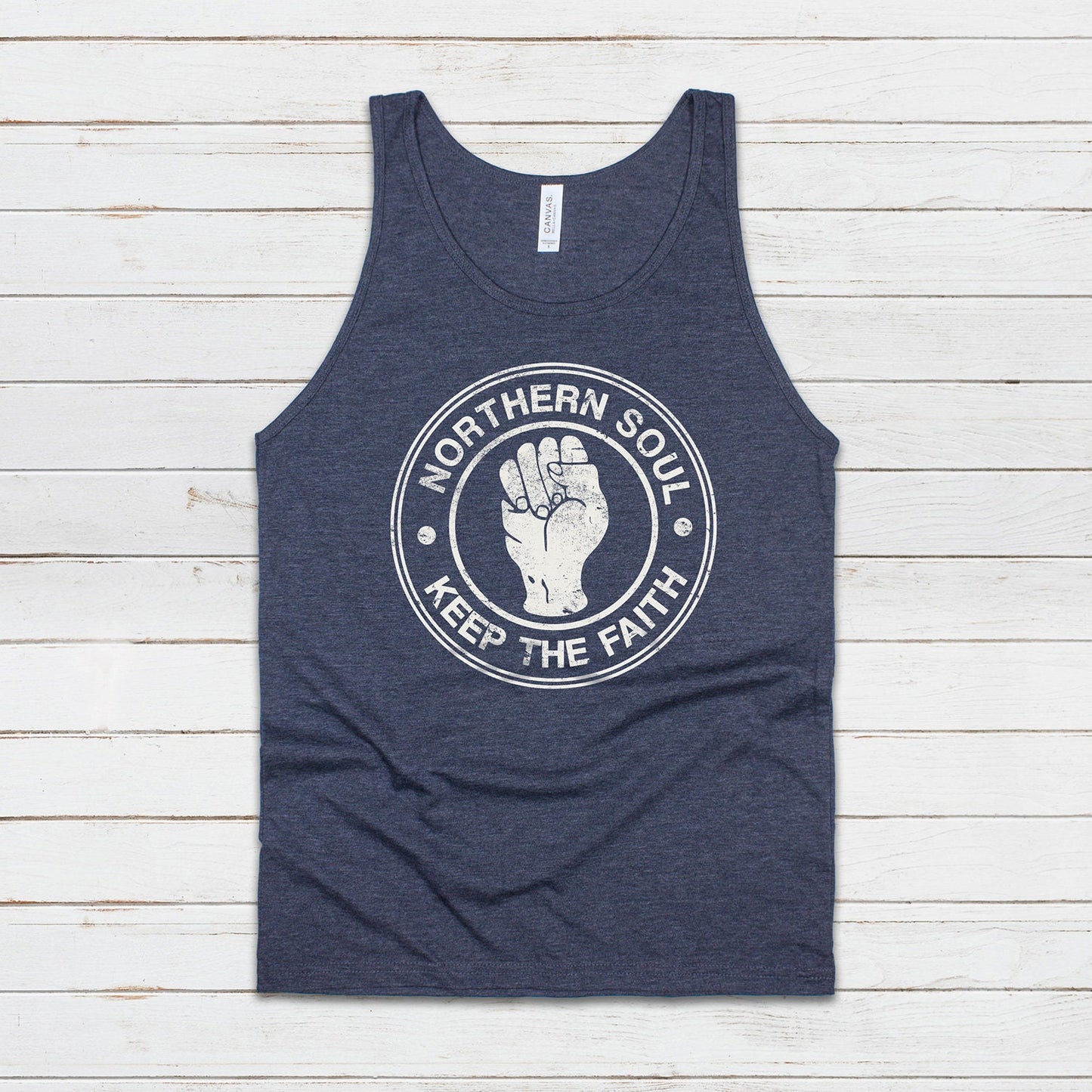Northern Soul Tank Top Keep The Faith Fist Logo Retro Motown Wigan Casino Mod 60s Cami Women's Men's Printed Retro Ringer Tee T Shirt Vest
