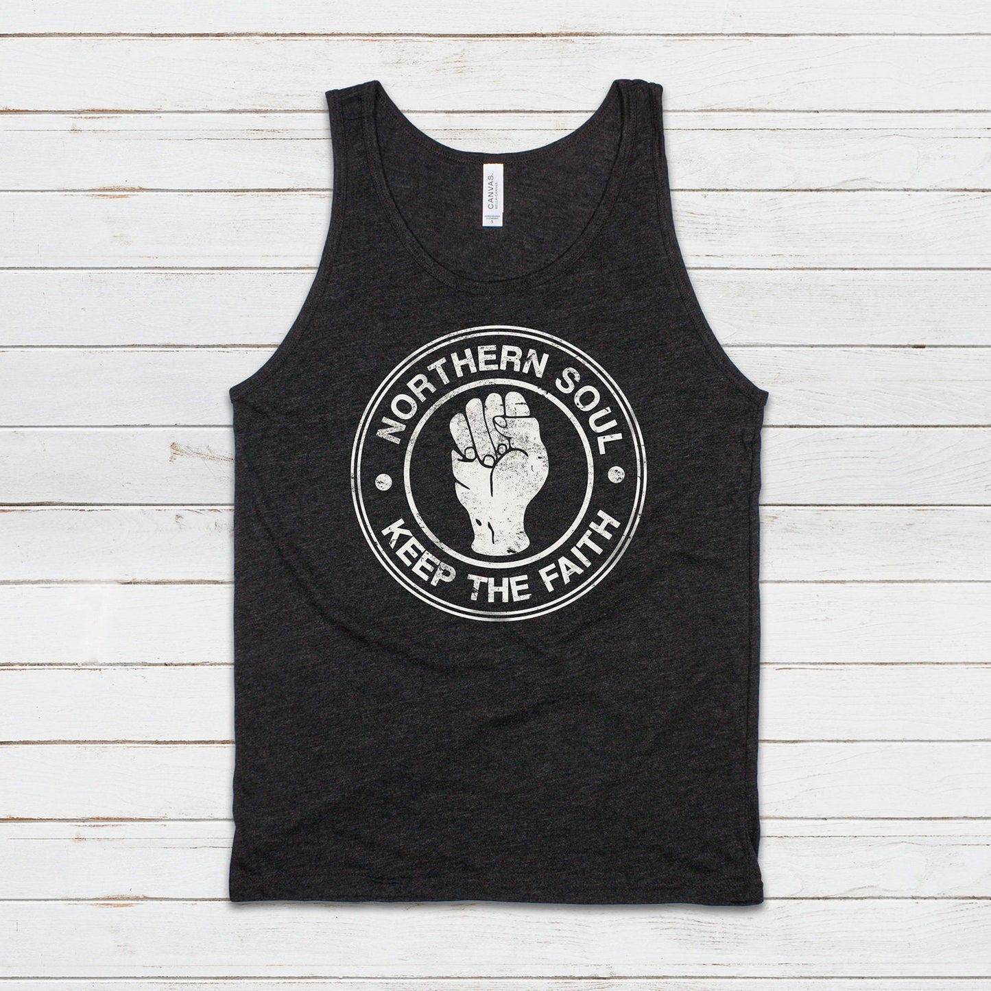 Northern Soul Tank Top Keep The Faith Fist Logo Retro Motown Wigan Casino Mod 60s Cami Women's Men's Printed Retro Ringer Tee T Shirt Vest