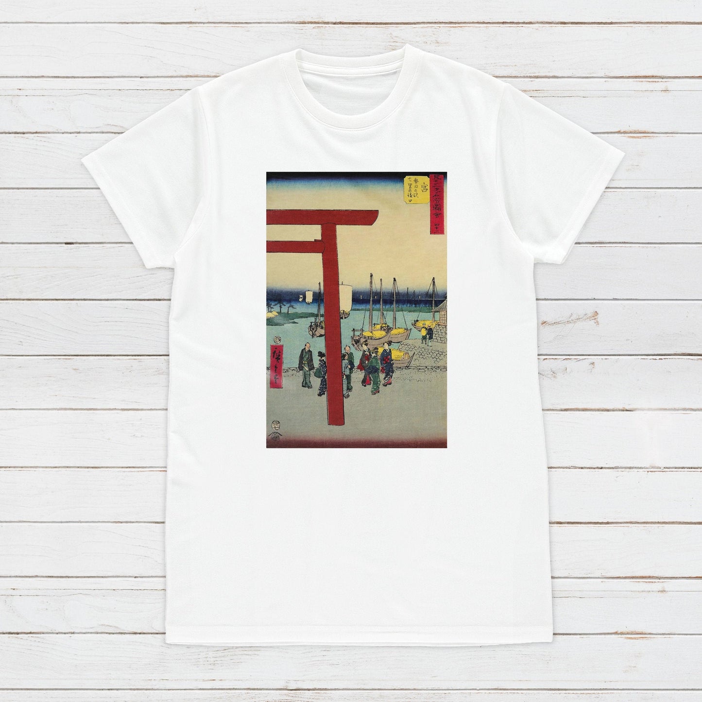 Japanese Ukiyo-e T Shirt Woodblock Art Hiroshige Torii Gates Shinto Shrine Japan Calligraphy Print Gifts Womens Mens Graphic Printed Tee Top