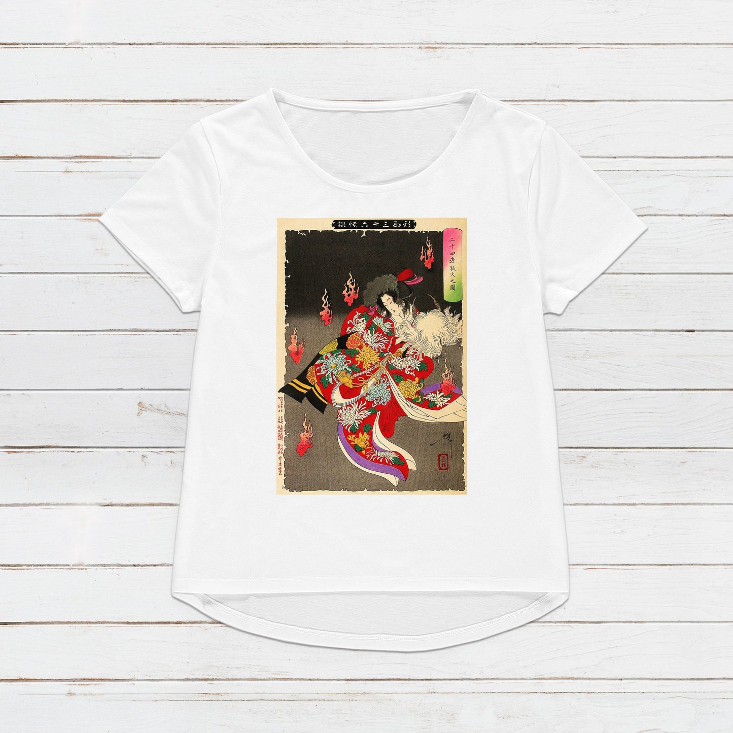 Japanese Ukiyo-e T Shirt Woodblock Art Yoshitoshi Kitsune Fox Ghost Geisha Maiko Princess Japan Calligraphy Womens Mens Graphic Printed Tee