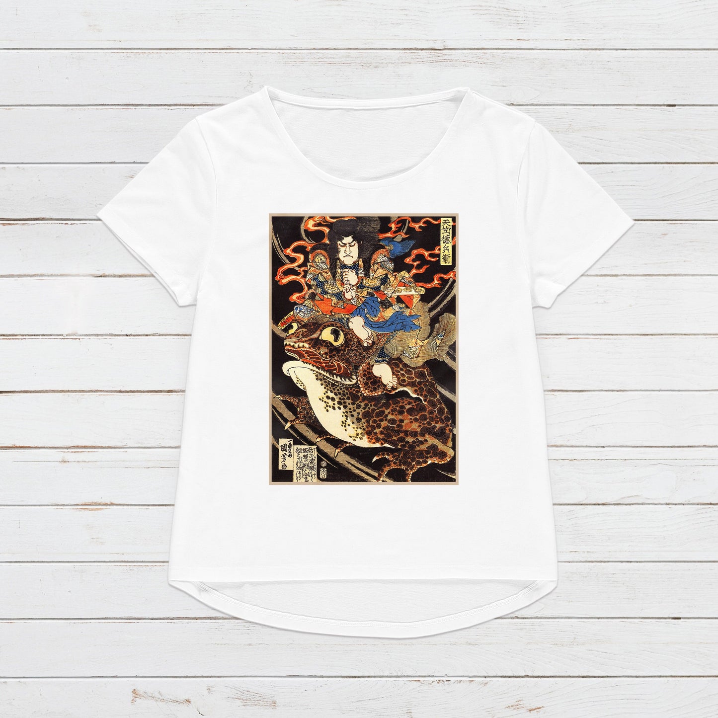 Japanese Ukiyo-e T Shirt Woodblock Art Utagawa Kuniyoshi Monster Ghost Yokai Toad Frog Samurai Japan Calligraphy Womens Mens Printed Tee Top