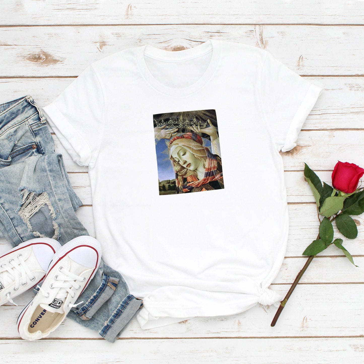 Botticelli T Shirt Madonna of the Magnificat Angel Medieval Art Quirky Aesthetic Grunge Alternative Gift Womens Mens Graphic Printed Tee Top