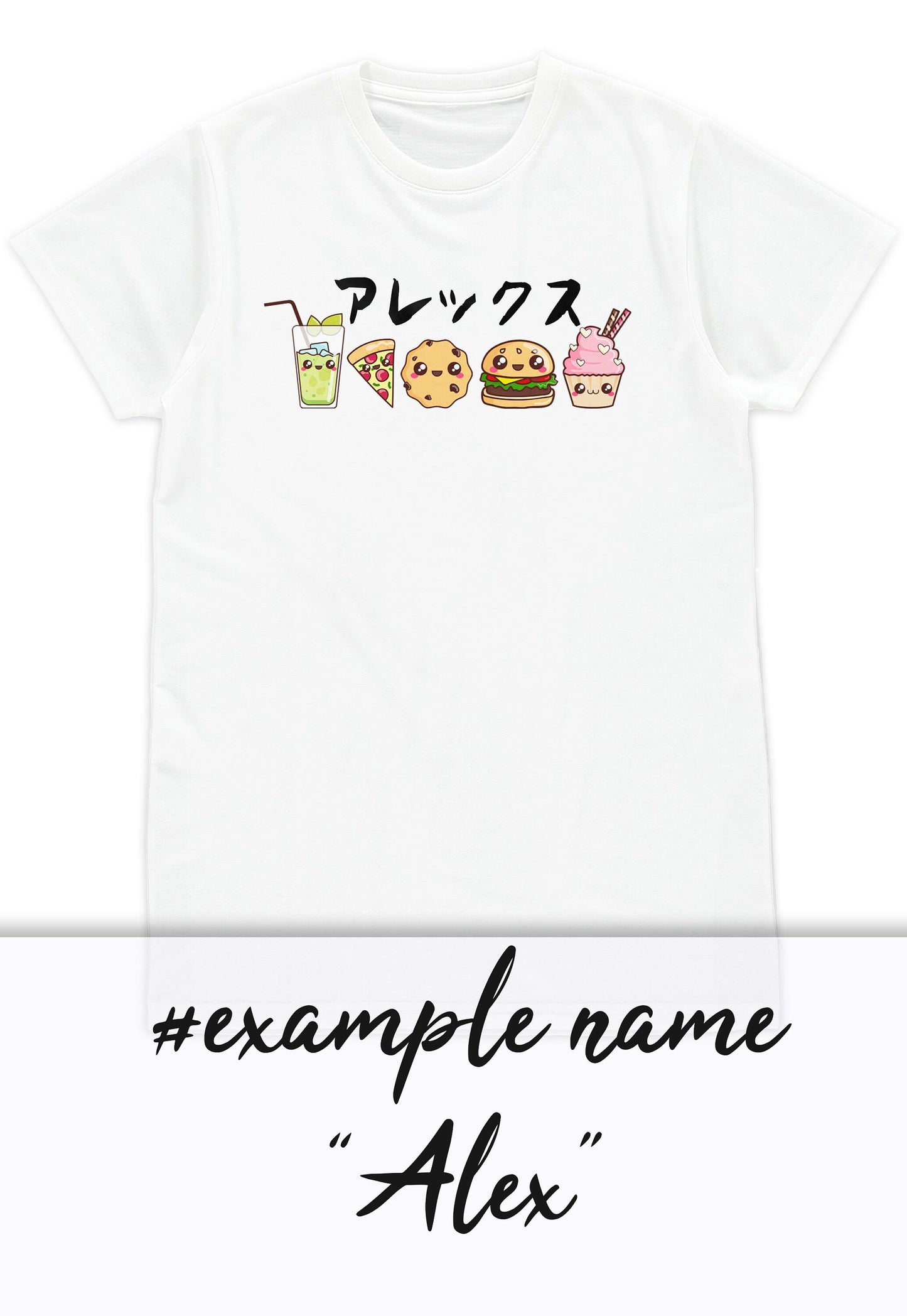Custom Personalised T Shirt Japanese Kawaii Print Personalized Your Name Text Cupcake Japan Cute Calligraphy Womens Mens Graphic Printed Tee