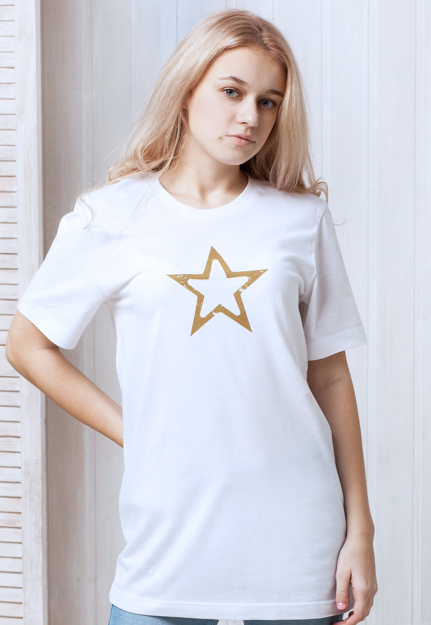 Star T Shirt Geometric Abstract Minimalist Distressed Retro Vintage 80s 90s Y2K Gold Print Hipster Design Mens Womens Printed Tee T-Shirt