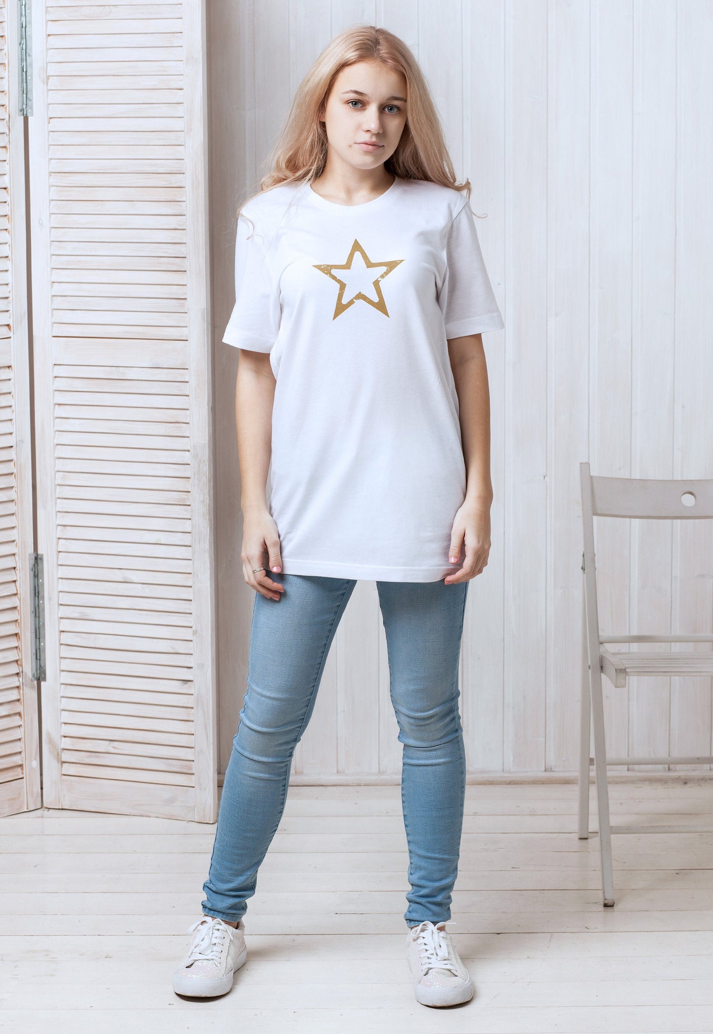 Star T Shirt Geometric Abstract Minimalist Distressed Retro Vintage 80s 90s Y2K Gold Print Hipster Design Mens Womens Printed Tee T-Shirt