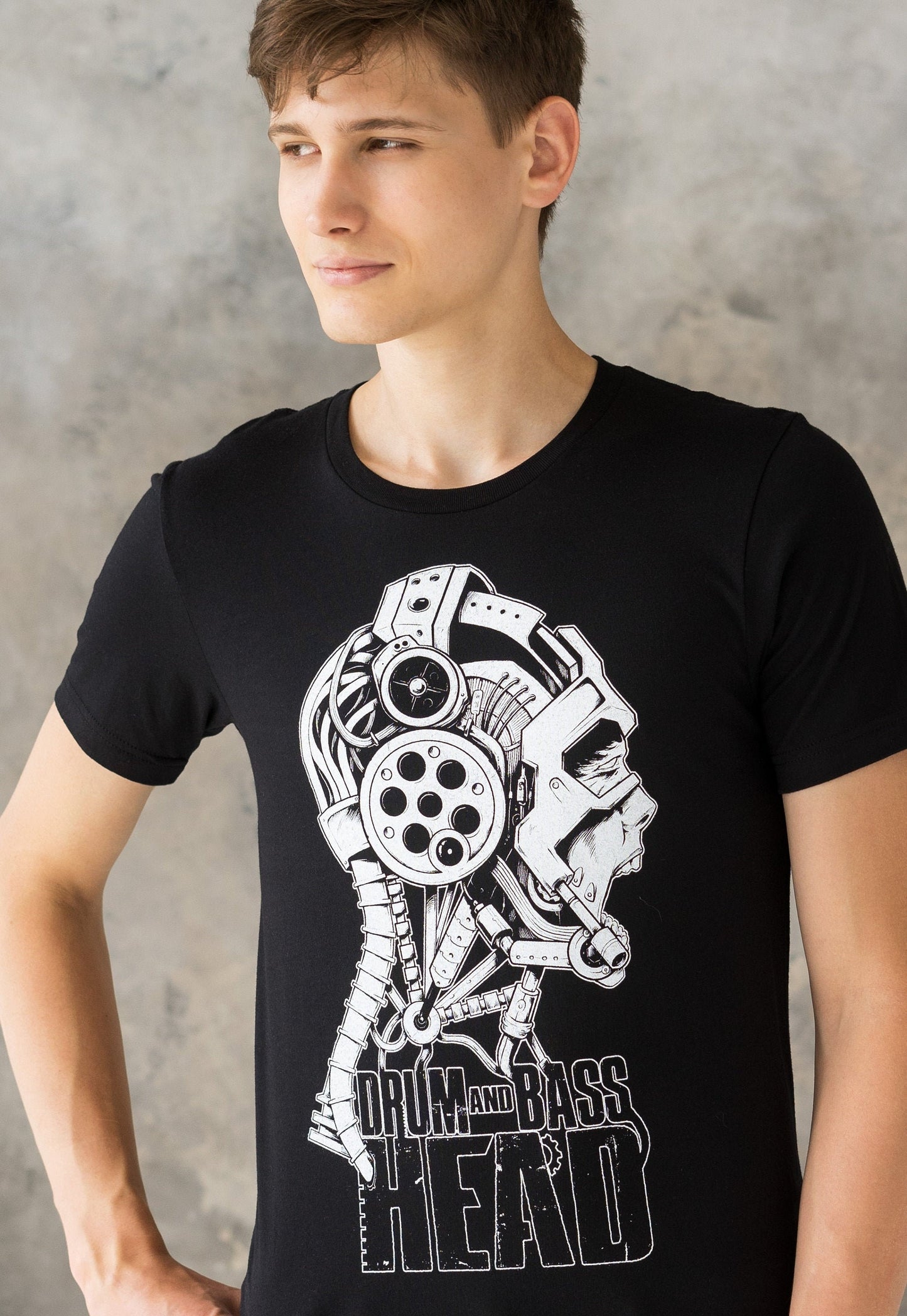 Drum and Bass Head T Shirt - Robot DJ Synthesizer & Bass Neurofunk Jungle Massive Producer Junglist Dubstep Mens Womens Graphic Printed Tee