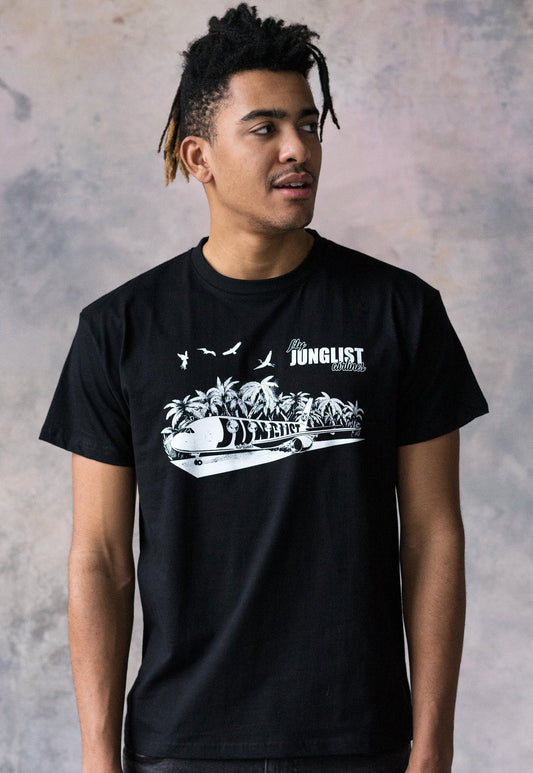 Junglist Airlines T Shirt Drum and Bass Jungle Massive DJ & Synth Music Amen Slogan Synth Music Producer Festival Mens Women Printed Tee Top