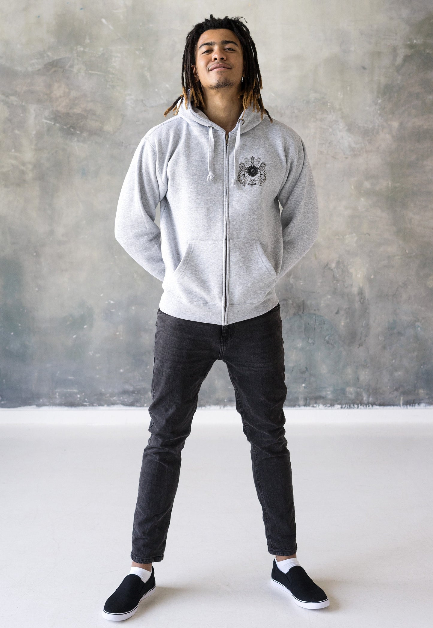 Junglist Coat Of Arms Logo Zip Up Hoodie Jungle Crest Drum and Bass & Synth Music Producer Sweatshirt Gifts for Men Mens Womens Hooded Top