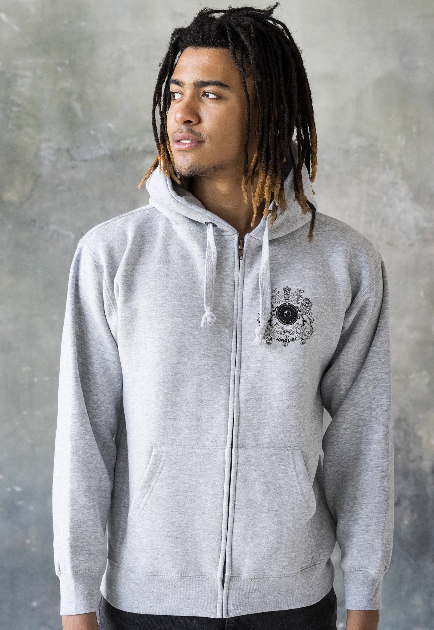 Junglist Coat Of Arms Logo Zip Up Hoodie Jungle Crest Drum and Bass & Synth Music Producer Sweatshirt Gifts for Men Mens Womens Hooded Top