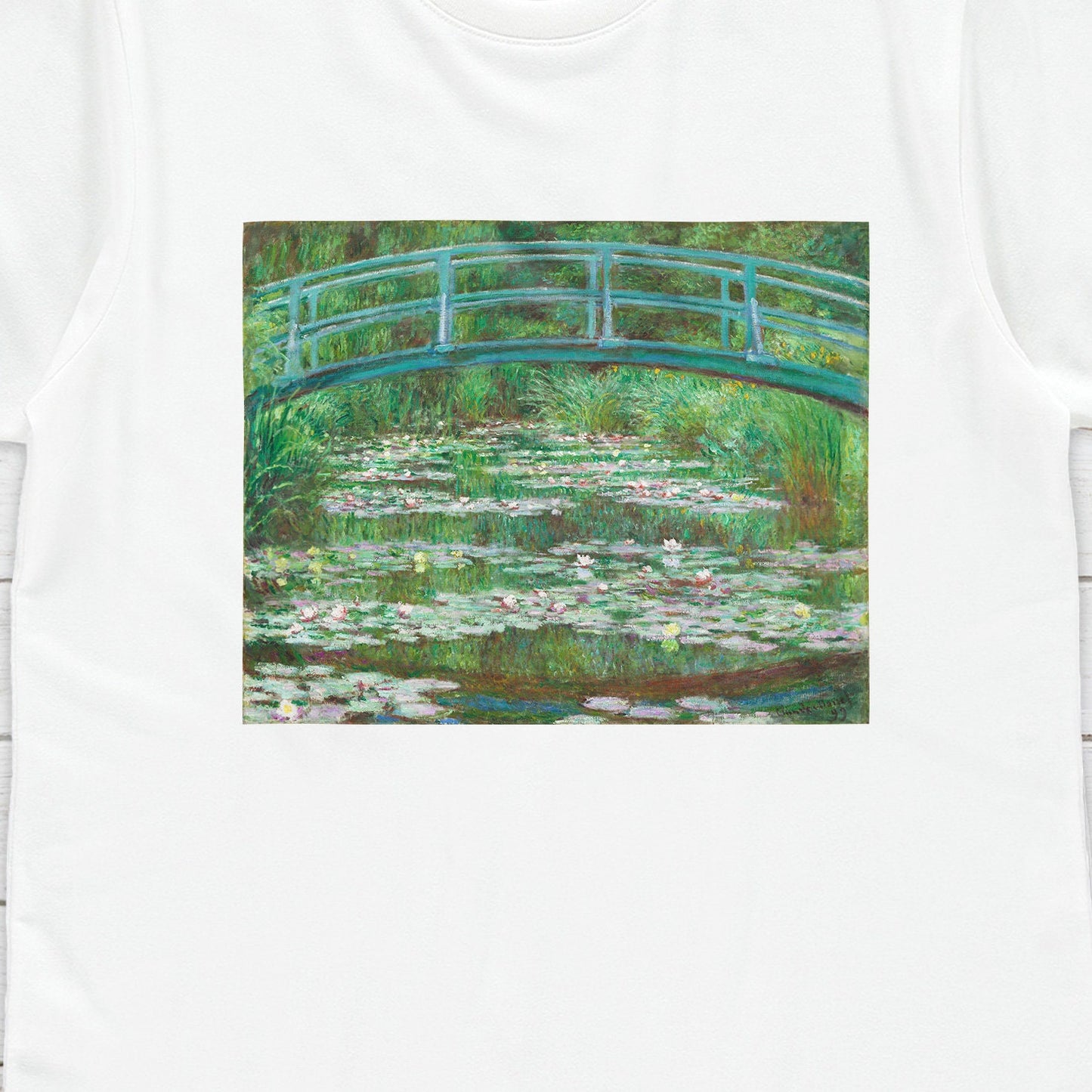 Japanese Foot Bridge T Shirt Monet Impressionist Classical Art Flowers Lilies Pond Aesthetic Soft Grunge Womens Mens Graphic Printed Tee Top