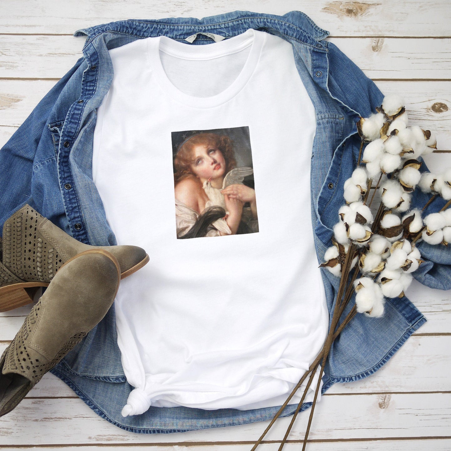 Rococo Art Cupid T Shirt Greuze Baroque Voluptuosidad Y2K 90s White Dove Quirky Aesthetic Pastel Goth Grunge Womens Mens Graphic Printed Tee