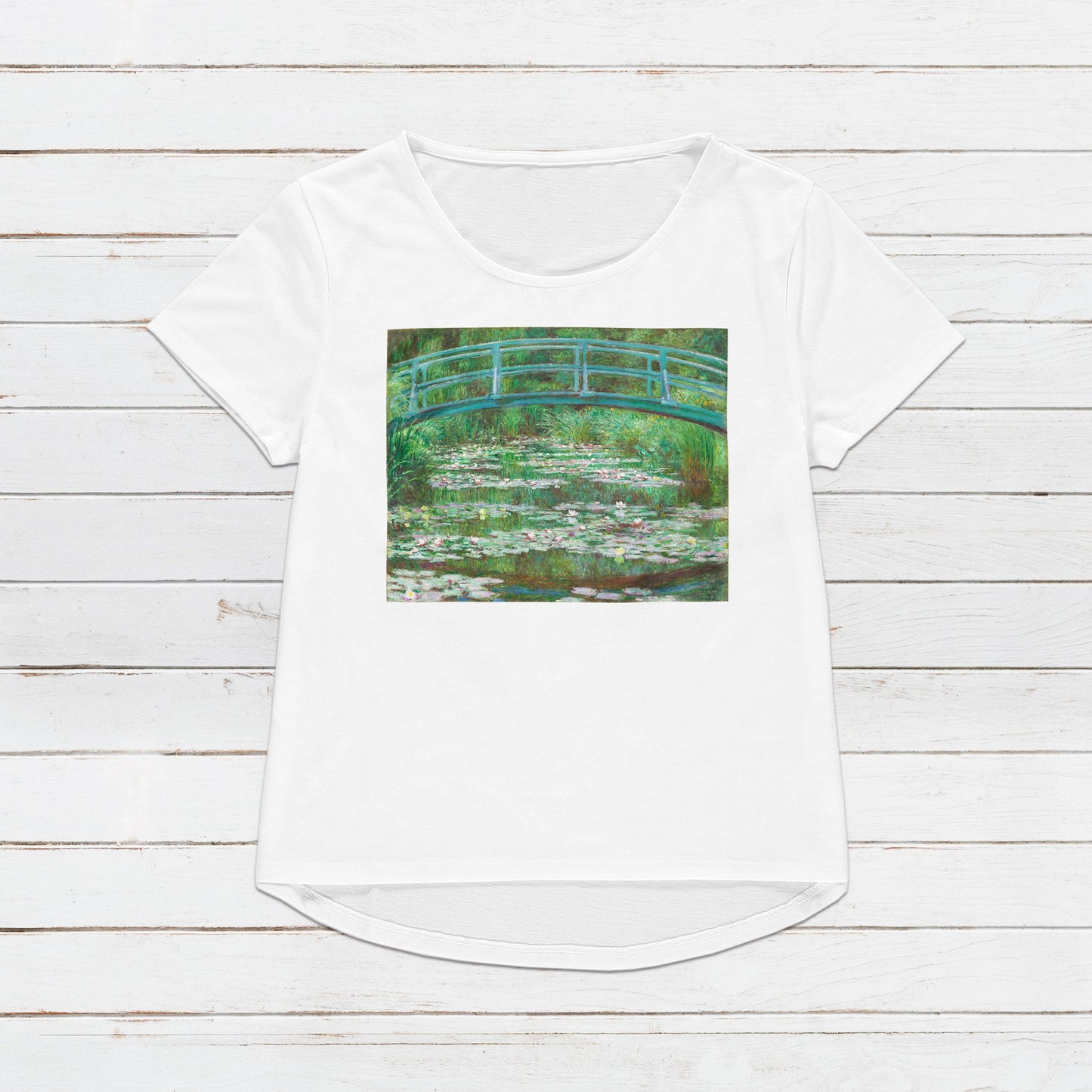 Japanese Foot Bridge T Shirt Monet Impressionist Classical Art Flowers Lilies Pond Aesthetic Soft Grunge Womens Mens Graphic Printed Tee Top