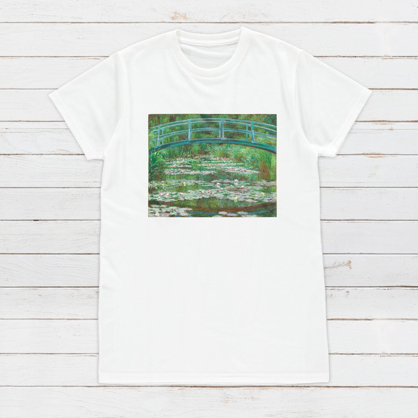 Japanese Foot Bridge T Shirt Monet Impressionist Classical Art Flowers Lilies Pond Aesthetic Soft Grunge Womens Mens Graphic Printed Tee Top