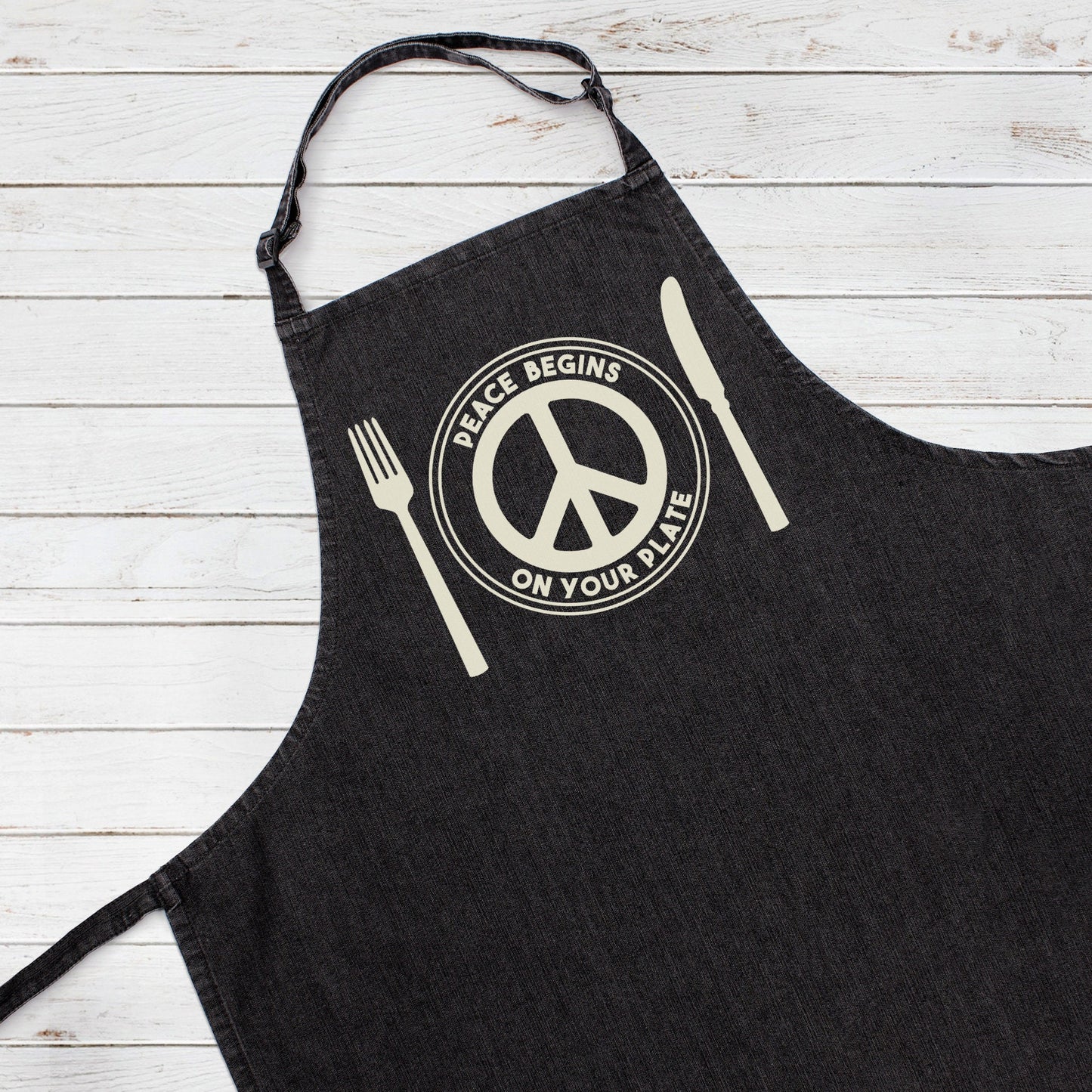 Vegan Apron Peace Begins On Your Plate Veggie Herbivore Peace Sign Logo Slogan Women's Mens One Size Printed Baking Cooking Apron Gift Gifts