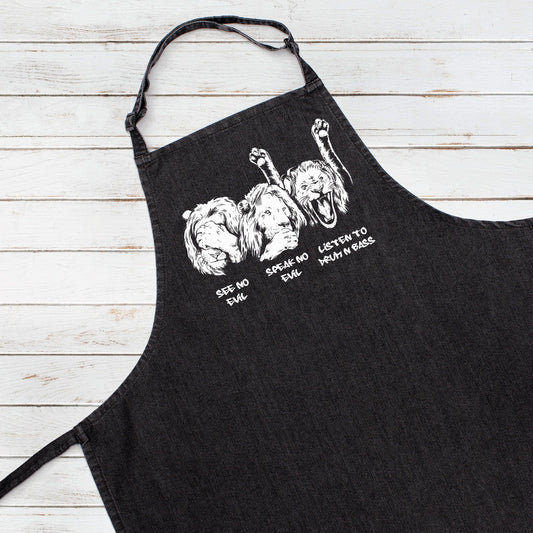 Baking Cooking Apron Drum and Bass Lions Evil Junglist Music DJ DnB Womens Mens Full Size Long One Size Unique Printed Valentines Gift Gifts