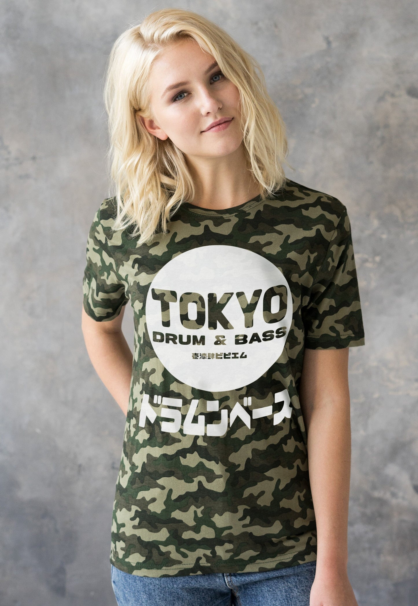 Tokyo Drum & Bass Camo T Shirt Japanese Writing 174 BPM Japan Junglist Synthesizer Synth Graphic Camouflage Mens Womens Graphic Printed Tee