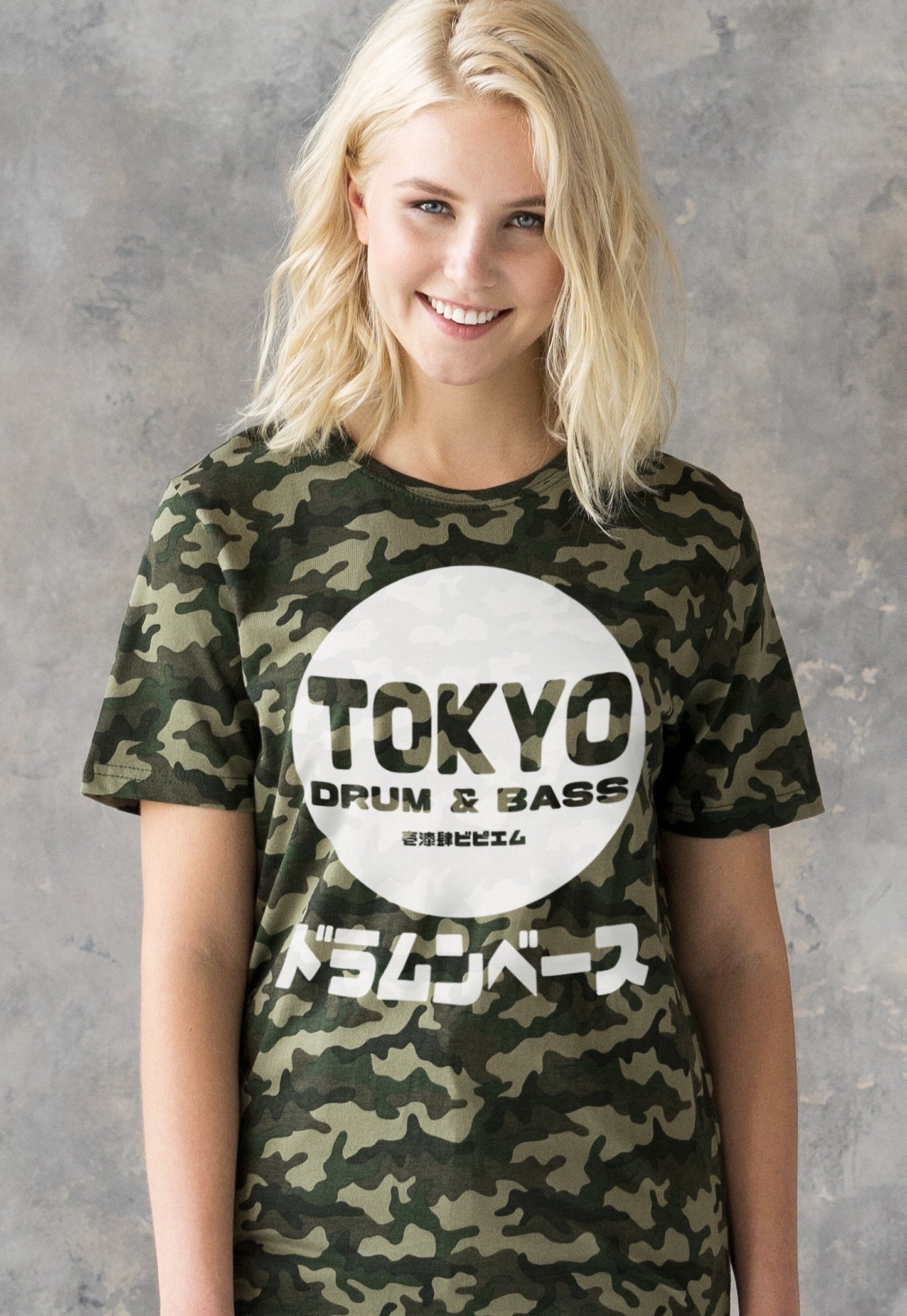 Japanese Camo T Shirt Tokyo Drum and Bass & n Female DJ Junglist DNB EDM Logo Junglist Streetwear Camouflage Womens Mens Graphic Printed Tee