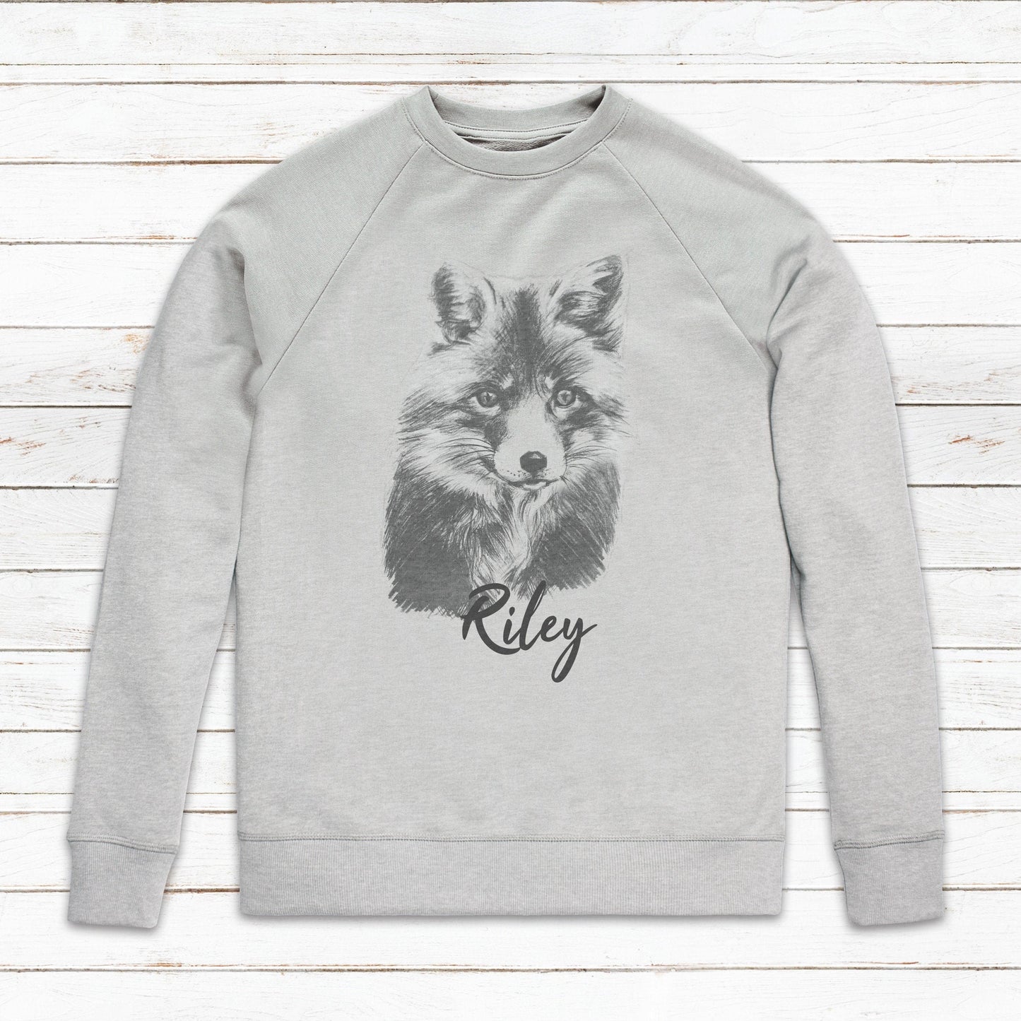 Custom Name Fox Sweatshirt Personalised Your Text Artist Pencil Sketch Art Drawing Vegan Animal Birthday Valentines Gift Mens Womens Printed