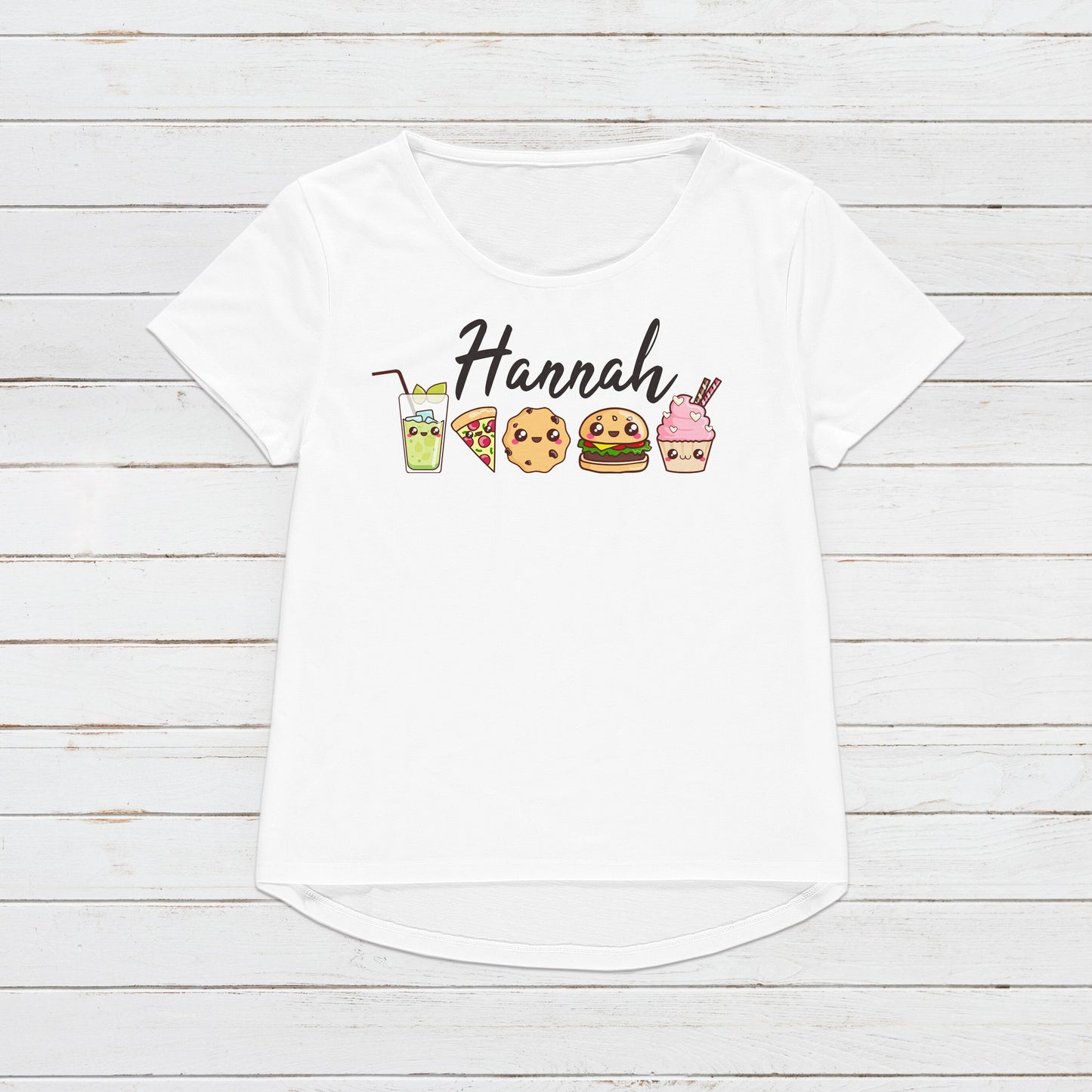 Custom Personalised T Shirt Your Name Text Message Kawaii Print Personalized Cupcake Pizza Cute Calligraphy Womens Mens Graphic Printed Tee