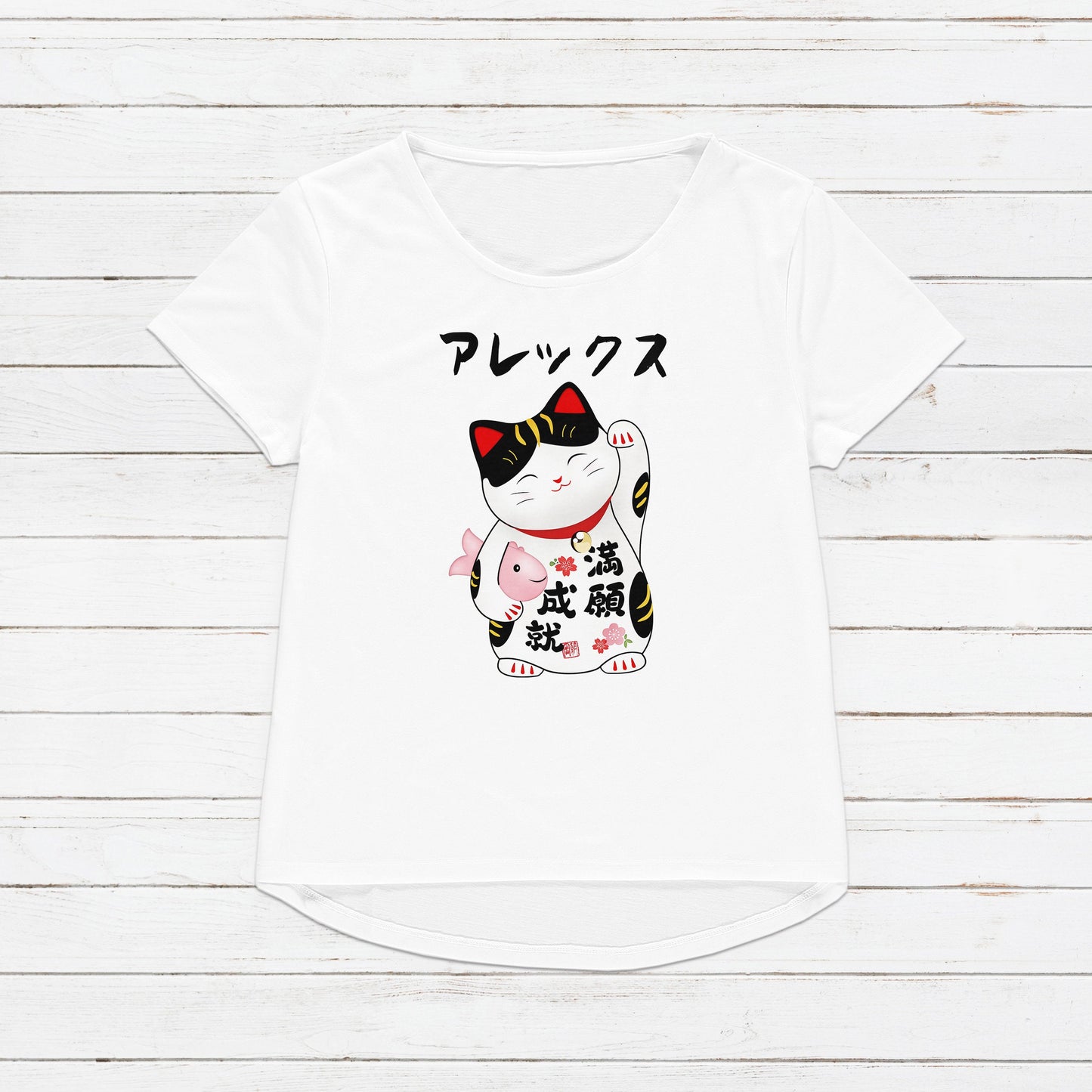 Custom Personalised T Shirt Japanese Lucky Cat Maneki Neko Kawaii Personalized Your Name Text Japan Cute Womens Mens Graphic Printed Tee Top