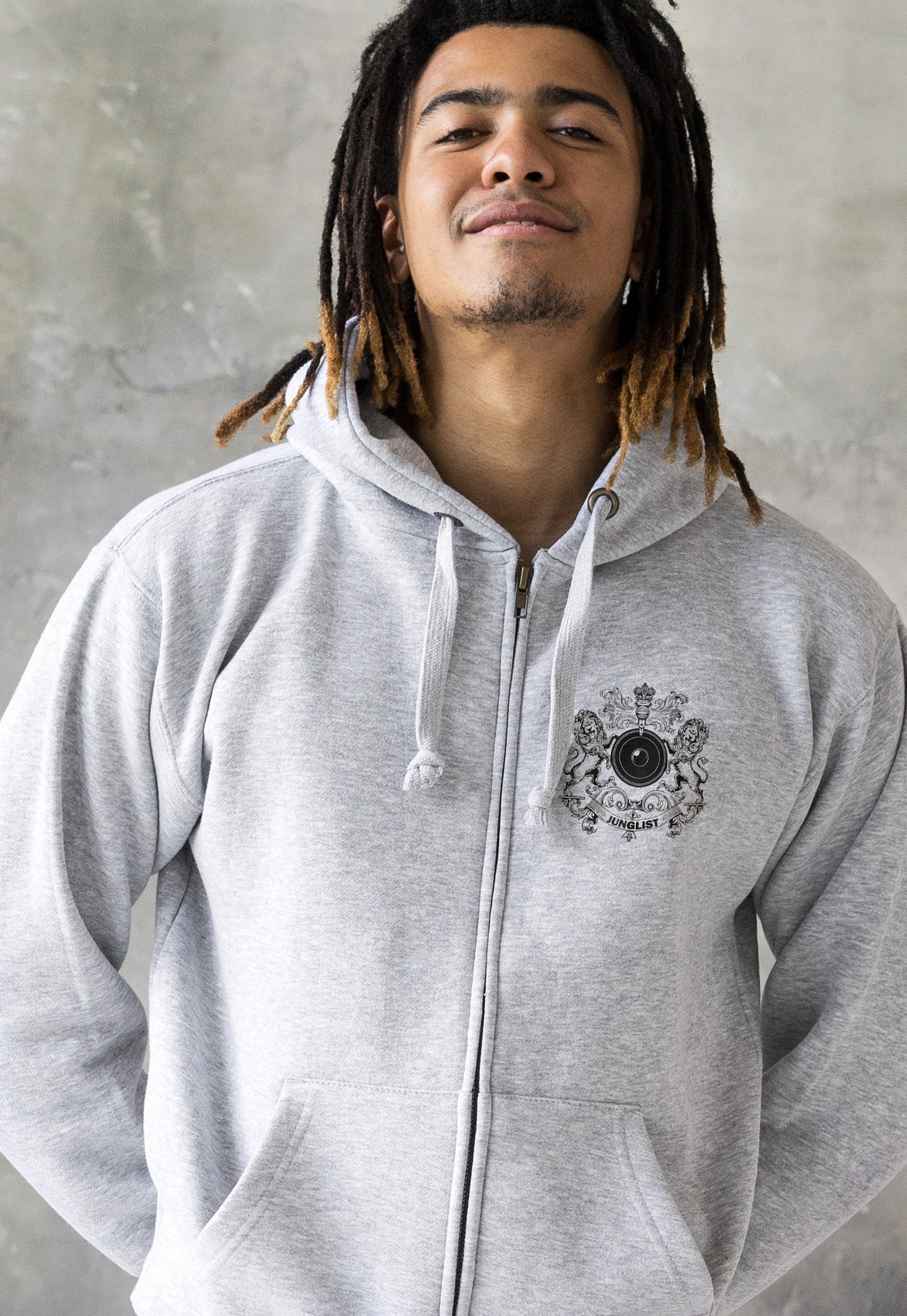 Junglist Coat Of Arms Logo Zip Up Hoodie Jungle Crest Drum and Bass & Synth Music Producer Sweatshirt Gifts for Men Mens Womens Hooded Top