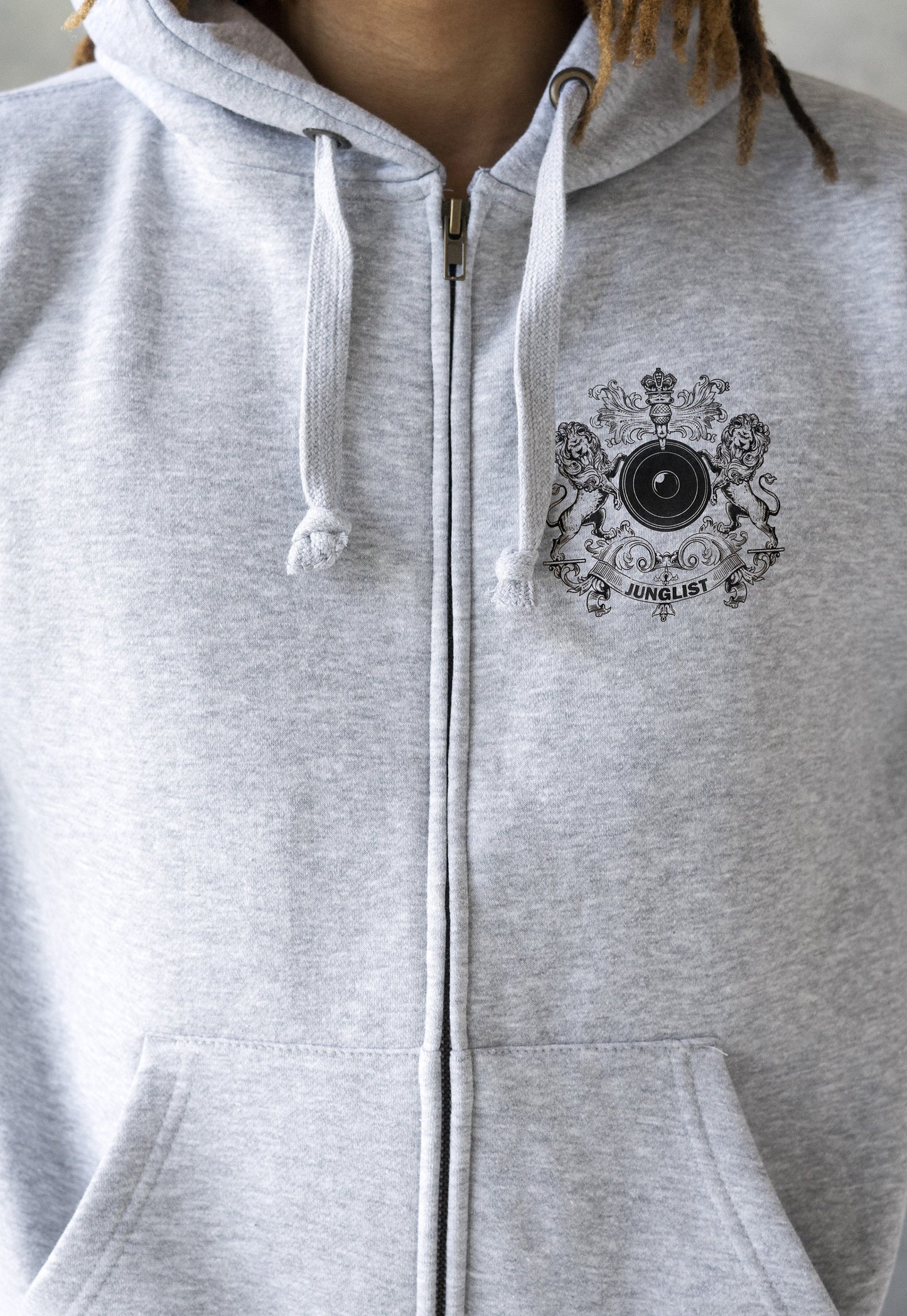 Junglist Coat Of Arms Logo Zip Up Hoodie Jungle Crest Drum and Bass & Synth Music Producer Sweatshirt Gifts for Men Mens Womens Hooded Top
