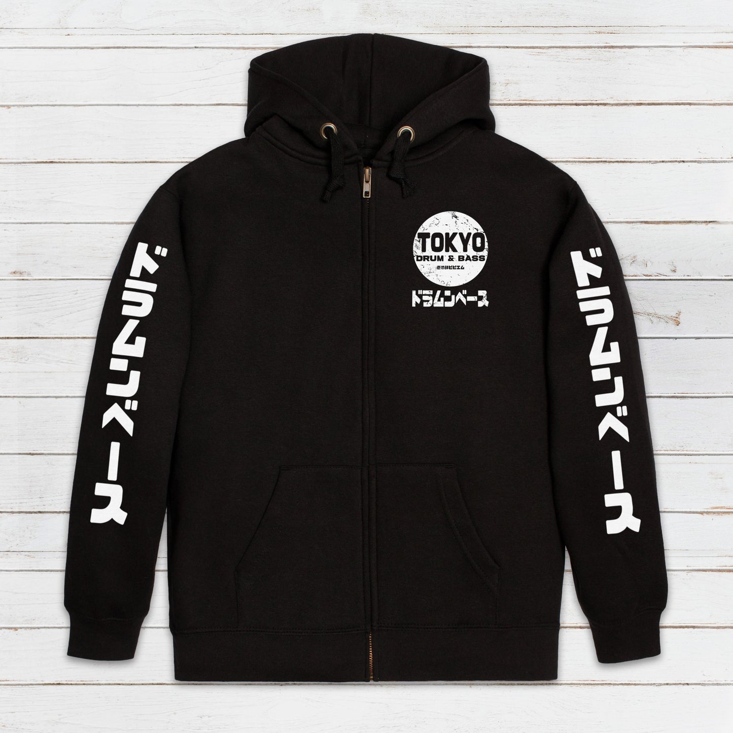 Tokyo Drum & Bass Zip Up Hoodie Japanese Japan Streetwear Jungle Junglist Synth Music Sweatshirt Gifts for Men Mens Womens Zipped Hooded Top