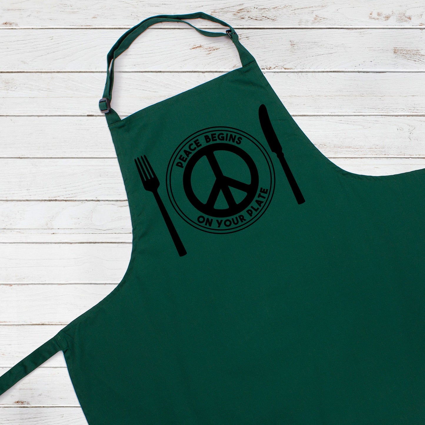 Vegan Apron Peace Begins On Your Plate Veggie Herbivore Peace Sign Logo Slogan Women's Mens One Size Printed Baking Cooking Apron Gift Gifts