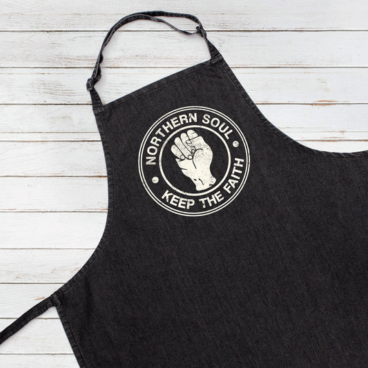 Baking Cooking Apron Northern Soul Keep The Faith Fist Hand Logo Music DJ DnB Womens Mens Full Long One Size Unique Printed Birthday Gift