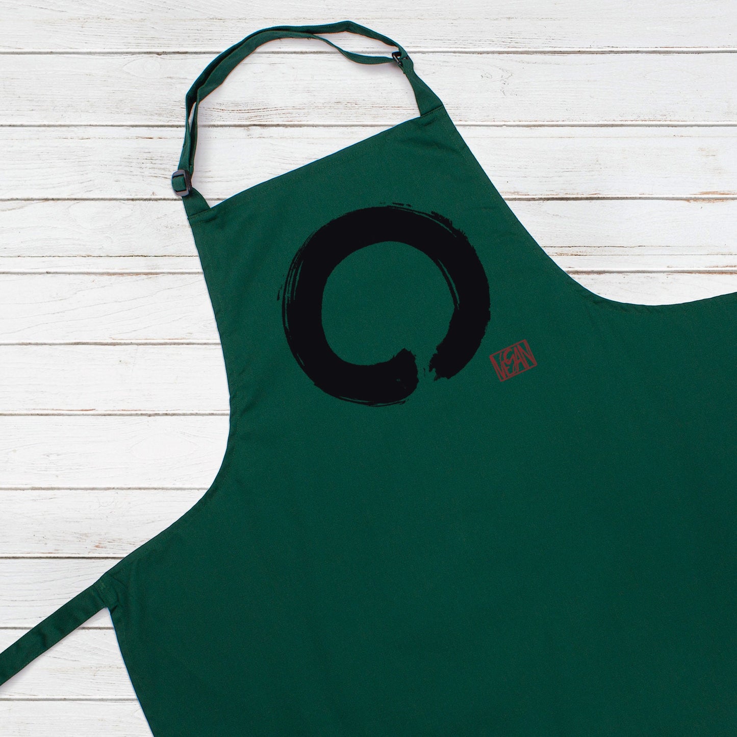 Vegan Printed Baking Cooking Apron Japanese Enso Buddist Circle Plant Based Unique Eco Womens Mens One Size Full Length Chefs Birthday Gift