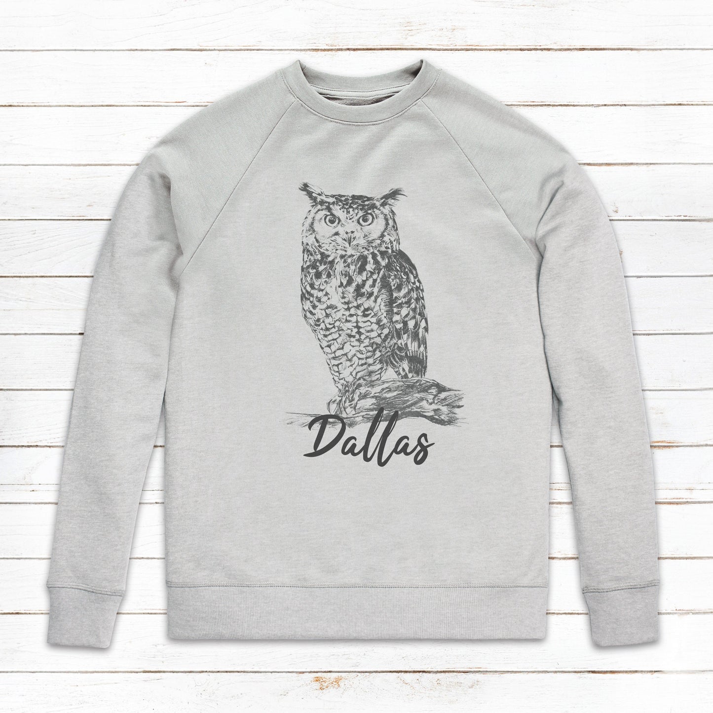 Custom Name Owl Sweatshirt Personalised Your Text Artist Pencil Sketch Drawing Bird Art Vegan Animal Valentines Day Gift Mens Womens Printed