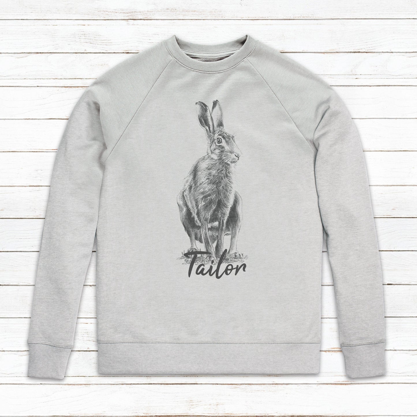 Custom Name Hare Sweatshirt Personalised Your Text Artist Pencil Sketch Rabbit Bunny Vegan Animal Valentines Day Gifts Mens Womens Printed