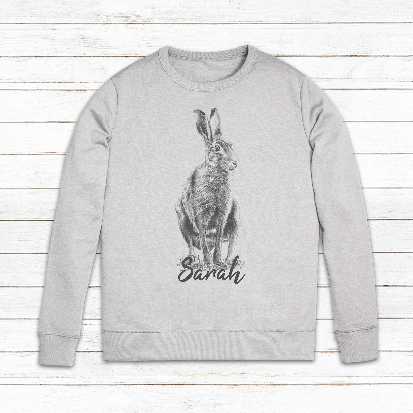 Custom Name Hare Sweatshirt Personalised Your Text Artist Pencil Sketch Rabbit Bunny Vegan Animal Valentines Day Gifts Mens Womens Printed