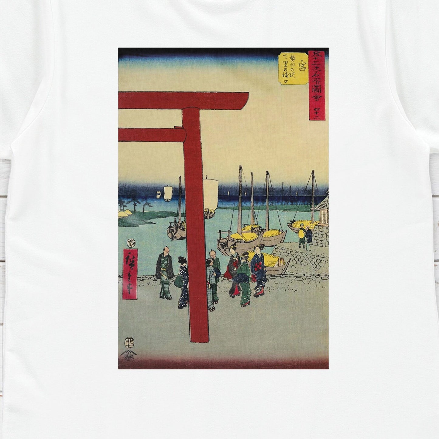 Japanese Ukiyo-e T Shirt Woodblock Art Hiroshige Torii Gates Shinto Shrine Japan Calligraphy Print Gifts Womens Mens Graphic Printed Tee Top
