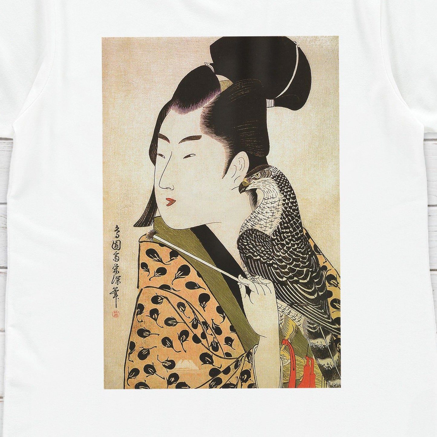 Japanese Ukiyo-e T Shirt Woodblock Art Choensai Eishin Falconer Samurai Japan Martial Arts Kanji Calligraphy Womens Mens Graphic Printed Tee