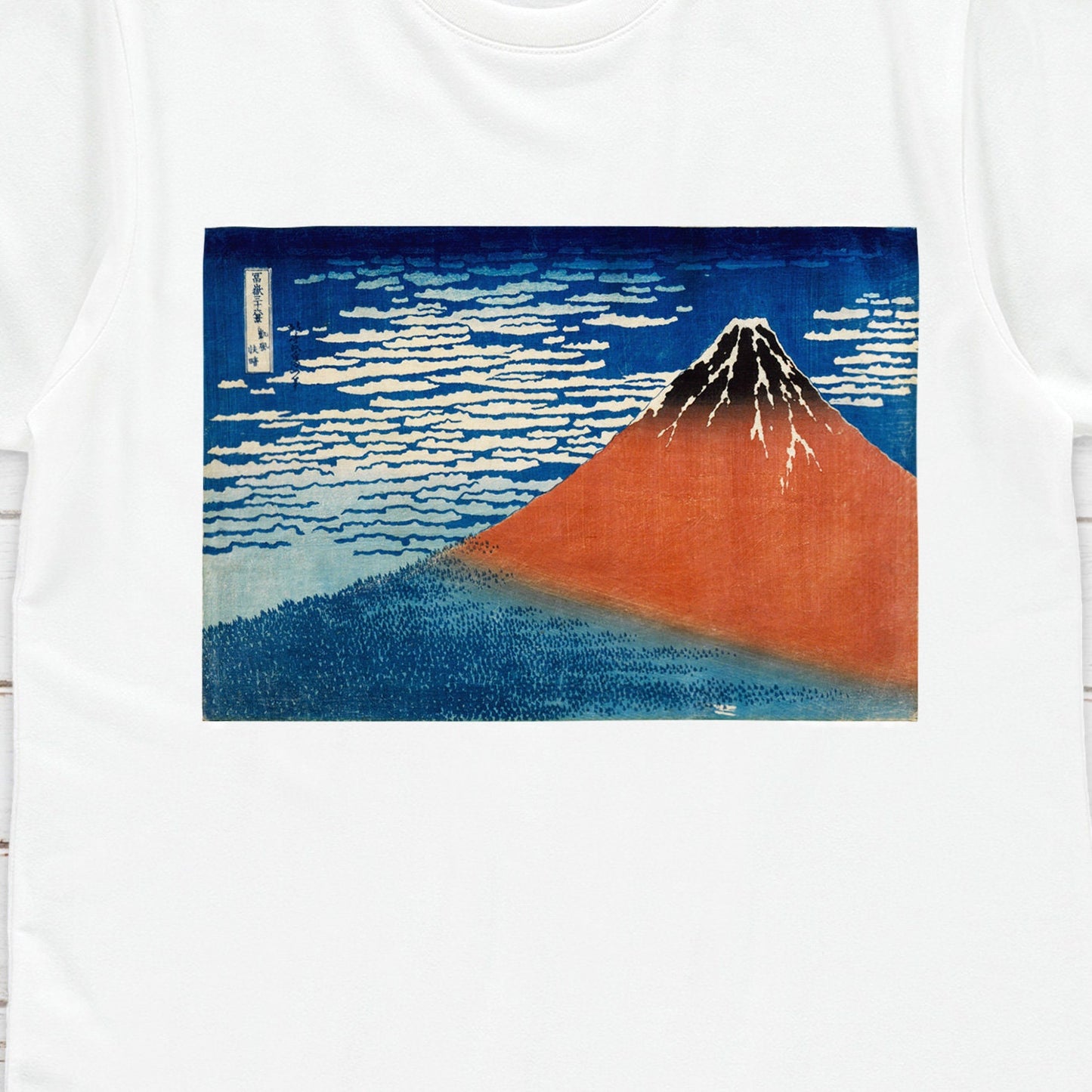 Japanese Ukiyo-e T Shirt Woodblock Art Hokusai Mount Red Fuji Gaifu Kaisei Print Japan Kanji Calligraphy Womens Mens Graphic Printed Tee