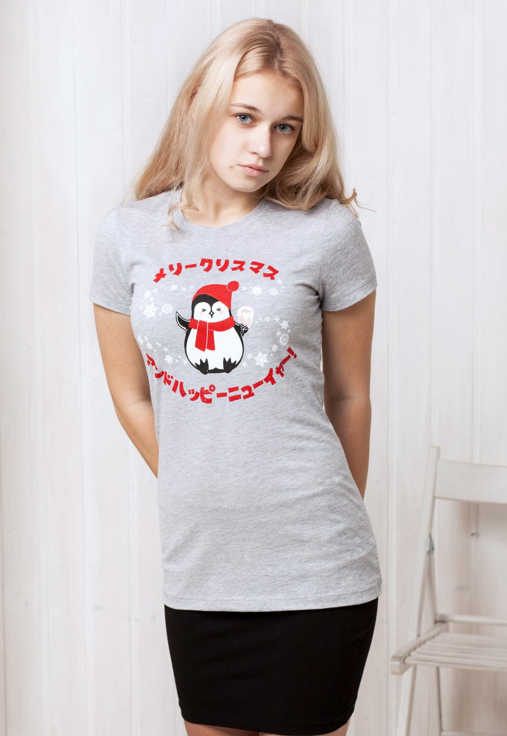 Japanese T Shirt Kawaii Christmas Penguin Japan Anime Manga Xmas Cute Aesthetic Funny Santa Ice Cream Cupcake Printed Girls Women's Tee