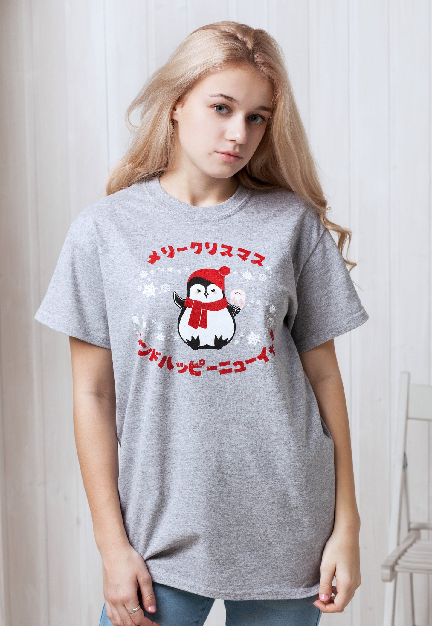Japanese T Shirt Kawaii Christmas Penguin Japan Anime Manga Holiday Xmas Happy New Year Cute Snowflake Santa Printed Mens Womens Tee T-shirt