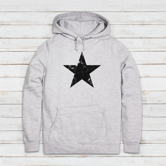 Black Star Hoodie Distressed Retro Minimalist 90s 70s Y2K Print Design Streetwear Womens Girls Graphic Printed Hooded Top Jumper Sweatshirt