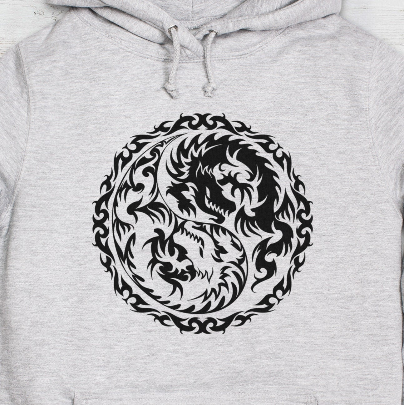 Yin Yang Dragon Hoodie Traditional Japanese Chinese Taosim Tai Chi Yoga Martial Art Gift Girls Womens Printed Hooded Top Jumper Sweatshirt