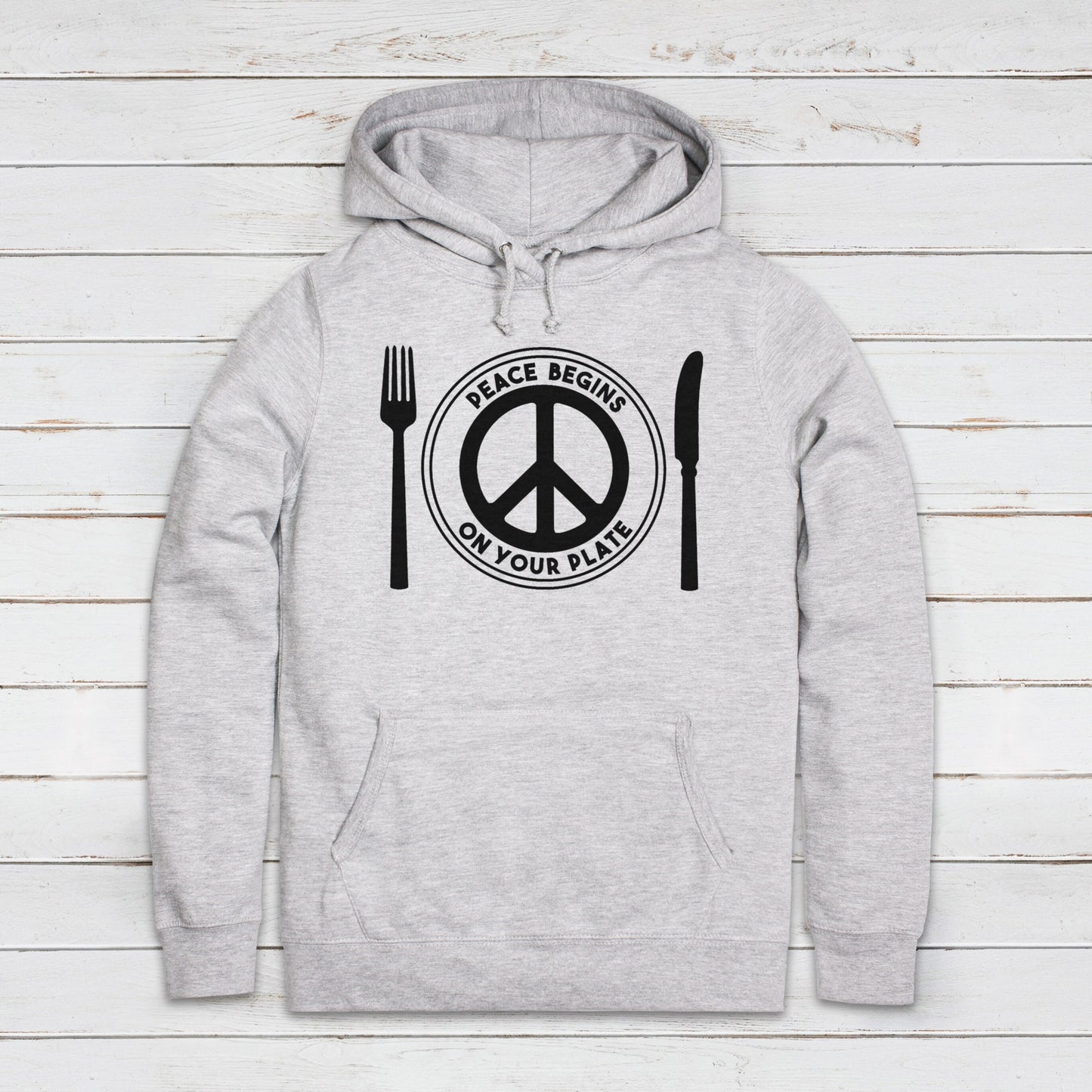 Vegan Hoodie Peace Begins On Your Plate Plant Based Sign Logo Animal Rights Planet Earth Womens Girls Printed Hooded Top Jumper Sweatshirt