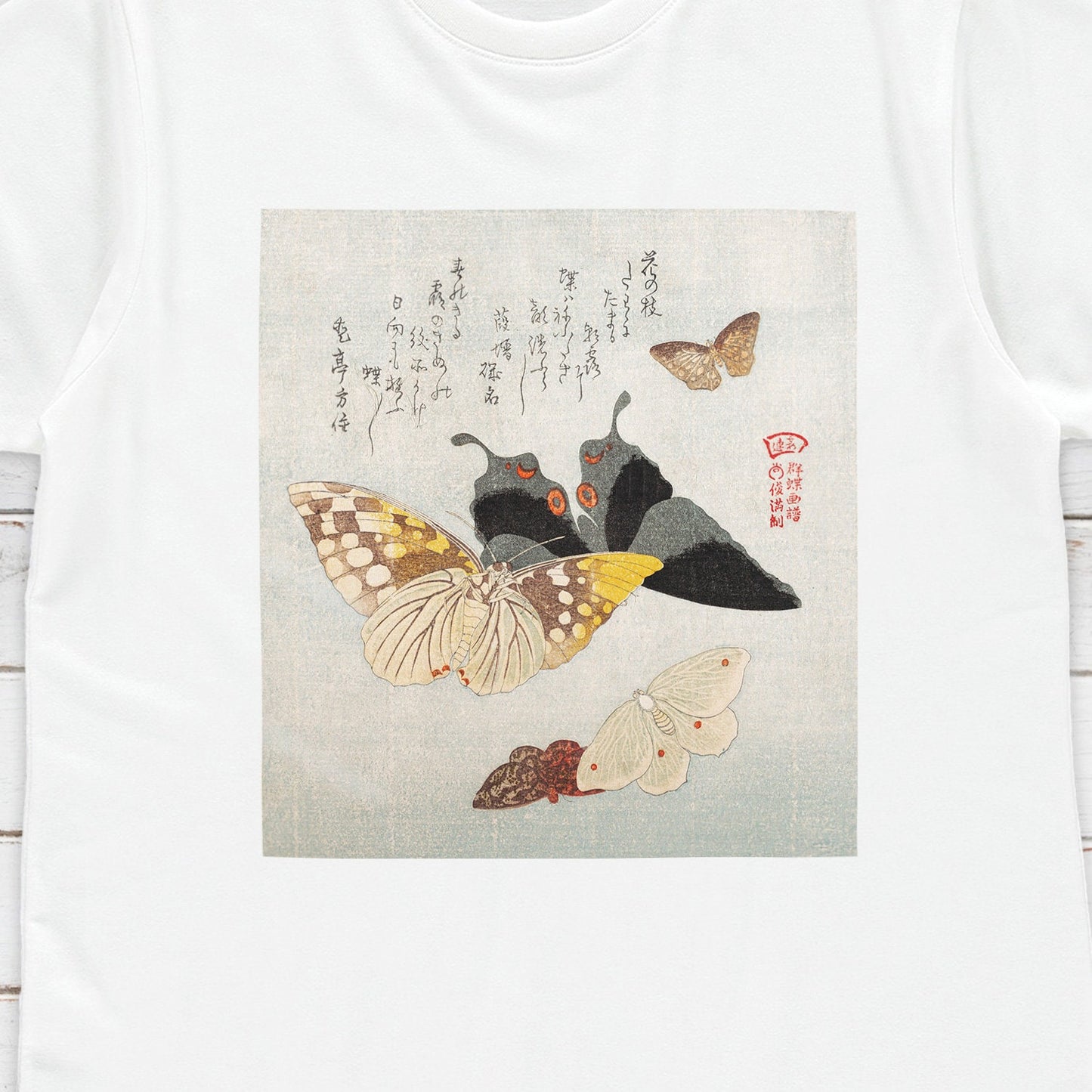 Japanese Ukiyo-e T Shirt Woodblock Art Flowers Butterflies Butterfly Japan Traditional Kanji Calligraphy Womens Mens Graphic Printed Tee Top